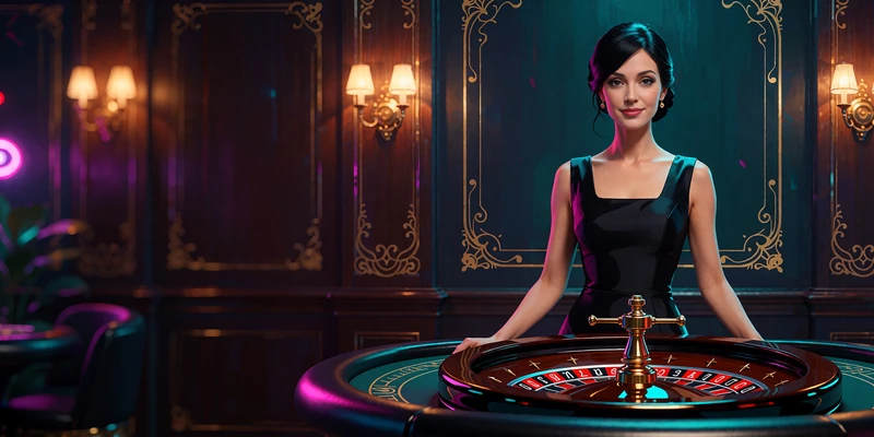 Krupierka przy kole ruletki w eleganckim studiu kasyna na żywo - ruletka live z prawdziwym krupierem w Wyns Casino